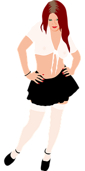 Red Haired Cartoon Womanin White Outfit PNG