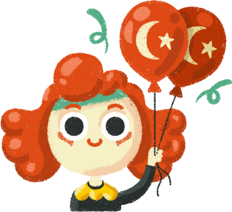 Red Haired Character With Balloons Sticker PNG