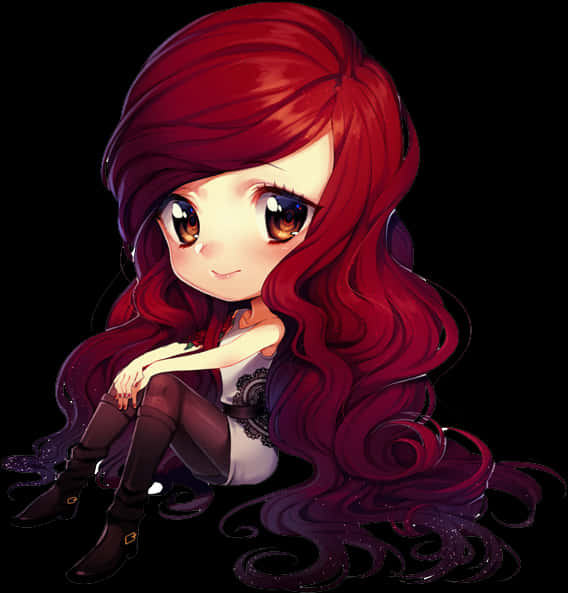 Red Haired Chibi Girl Anime Art PNG