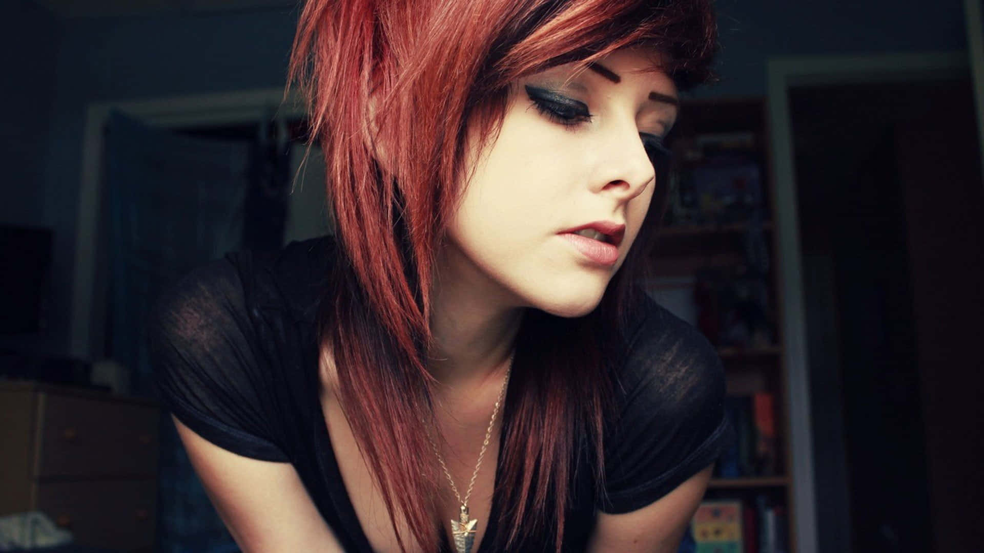Red Haired Emo Girl Portrait Wallpaper