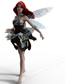 Red Haired Fairywith Blue Wings PNG
