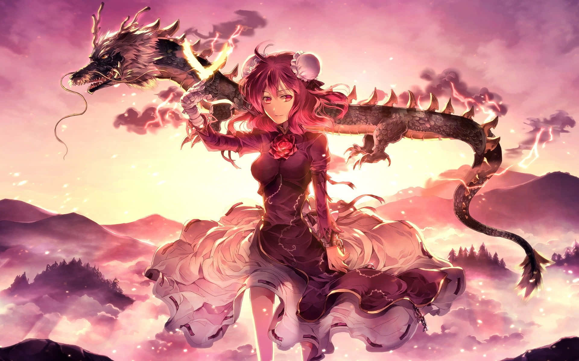 Red Haired Gal With Eastern Dragon Wallpaper