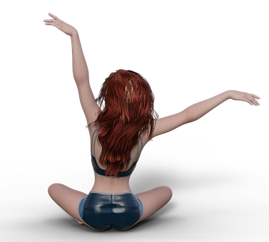 Red Haired Girl Dancing Black Background PNG