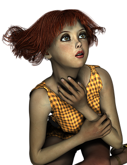 Red Haired Girl Looking Upward PNG