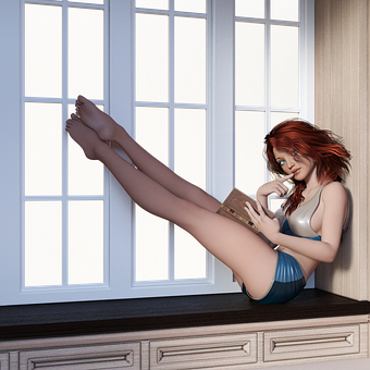 Red Haired Girl Reading Book PNG