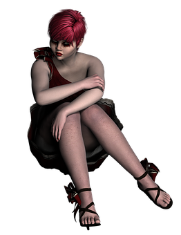 Red Haired Girl Sittingin Darkness PNG