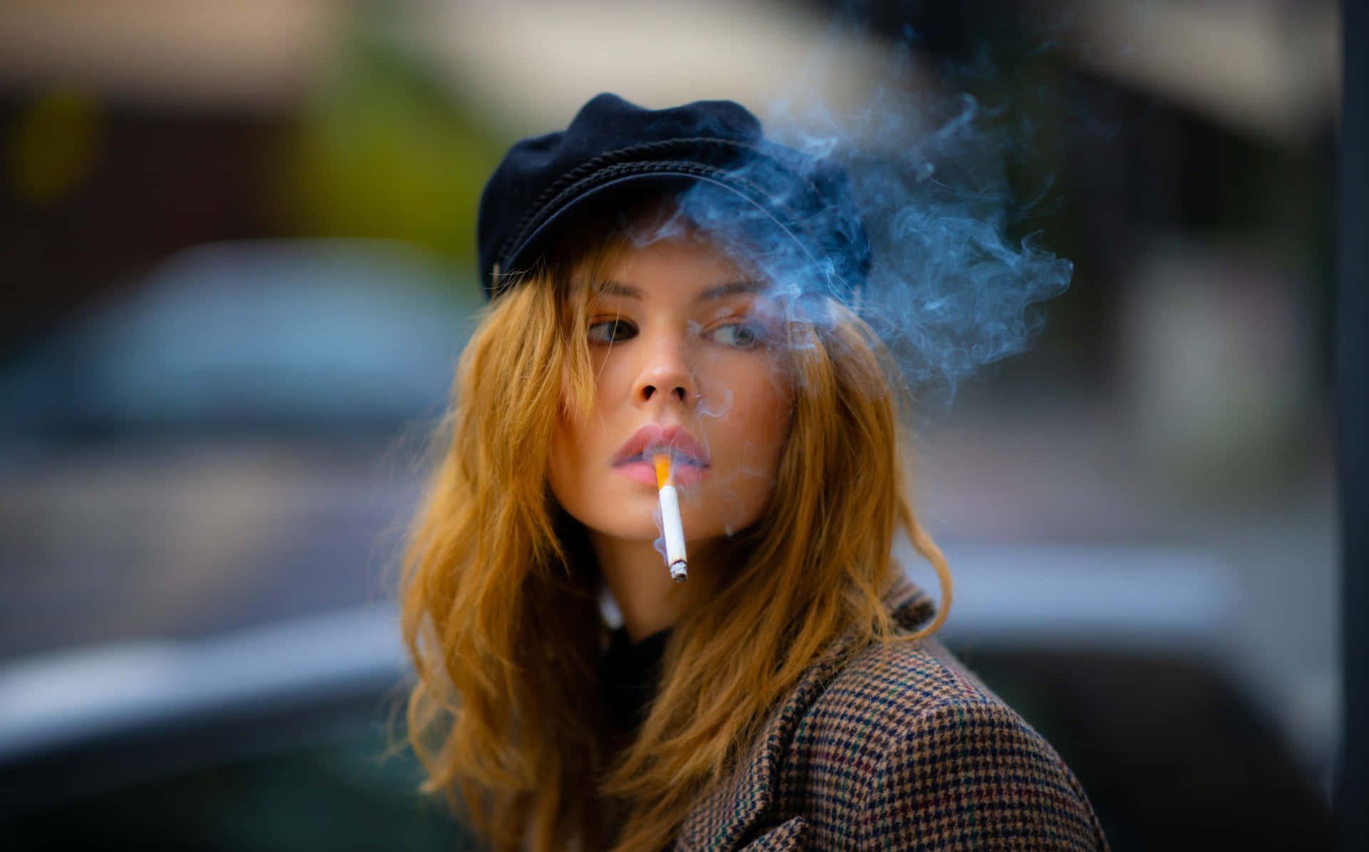 Red-haired Girl Smoking Wallpaper