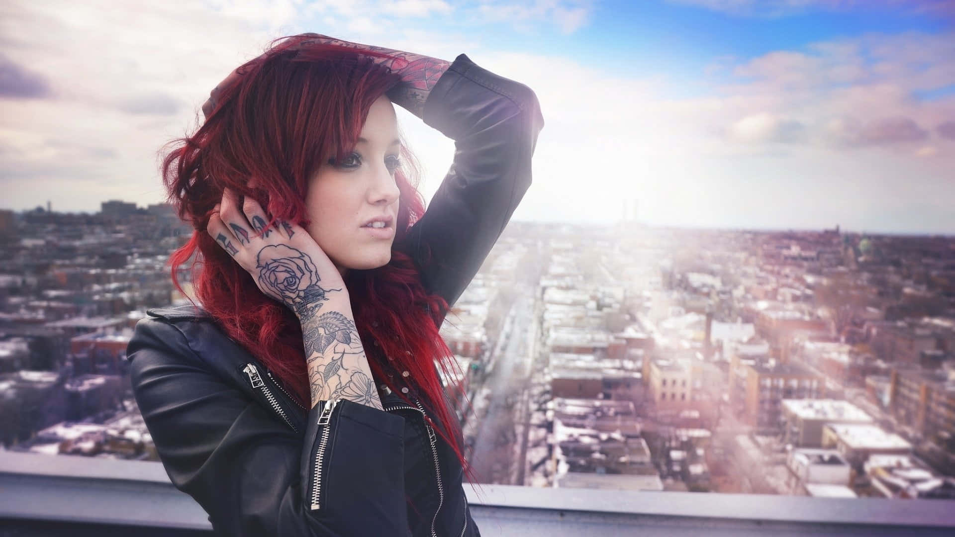 Red Haired Lady With Hand Tattoo Wallpaper
