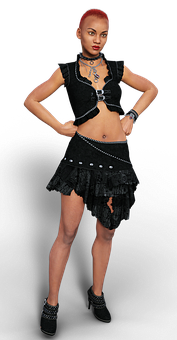 Red Haired Womanin Black Outfit PNG
