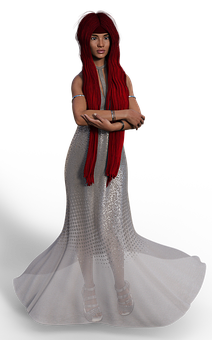 Red Haired Womanin Silver Gown PNG