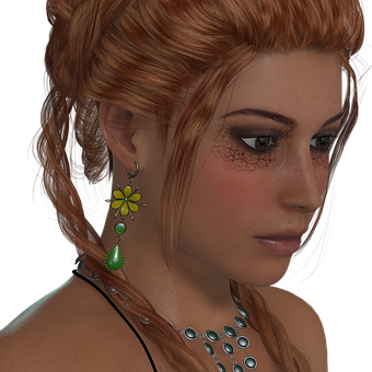 Red Haired Womanwith Green Earrings PNG