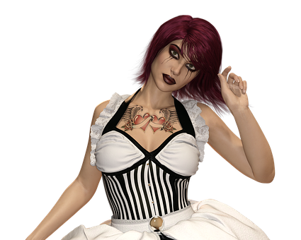 Red Haired Womanwith Tattooand Corset PNG