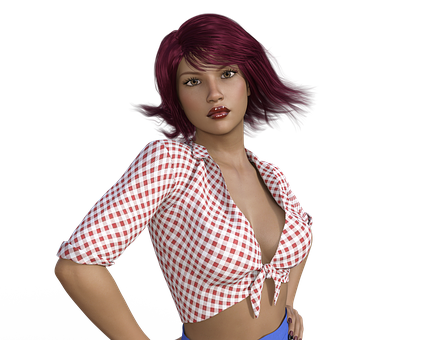 Red Haired3 D Character Gingham Top PNG