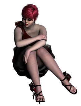 Red Haired3 D Character Sitting PNG