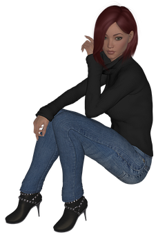 Red Haired3 D Character Sitting PNG