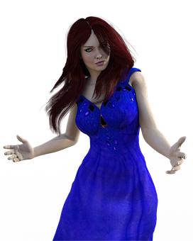 Red Haired3 D Characterin Blue Dress.png PNG