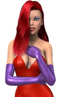 Red Haired3 D Characterin Red Dress PNG