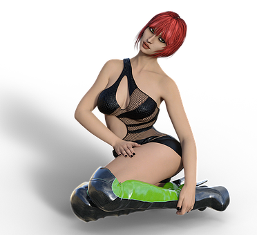 Red Haired3 D Modelin Black Outfit PNG