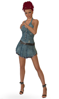 Red Haired3 D Modelin Denim Outfit PNG