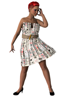 Red Haired3 D Modelin Newsprint Dress PNG