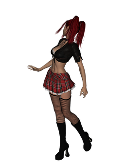 Red Haired3 D Modelin Plaid Skirt PNG