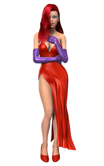 Red Haired3 D Modelin Red Dress PNG