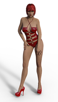 Red Haired3 D Modelin Red Outfit PNG