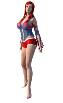 Red Haired3 D Modelin Summer Outfit PNG