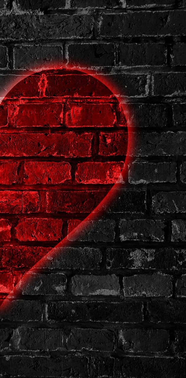 Red Half Hearton Black Brick Wall Wallpaper