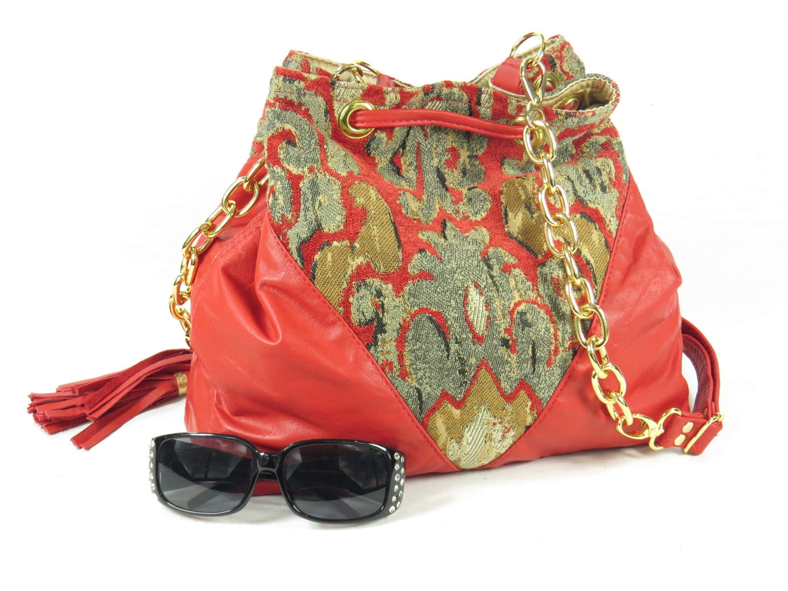 Stylish Red Handbag on a Solid Background Wallpaper