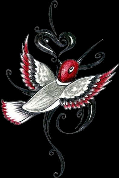 Red Headed Hummingbird Tattoo Design PNG