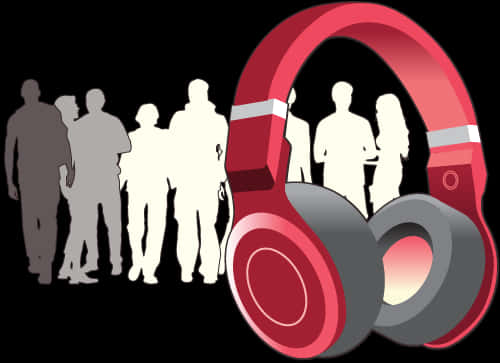 Red Headphones Silhouetted People PNG