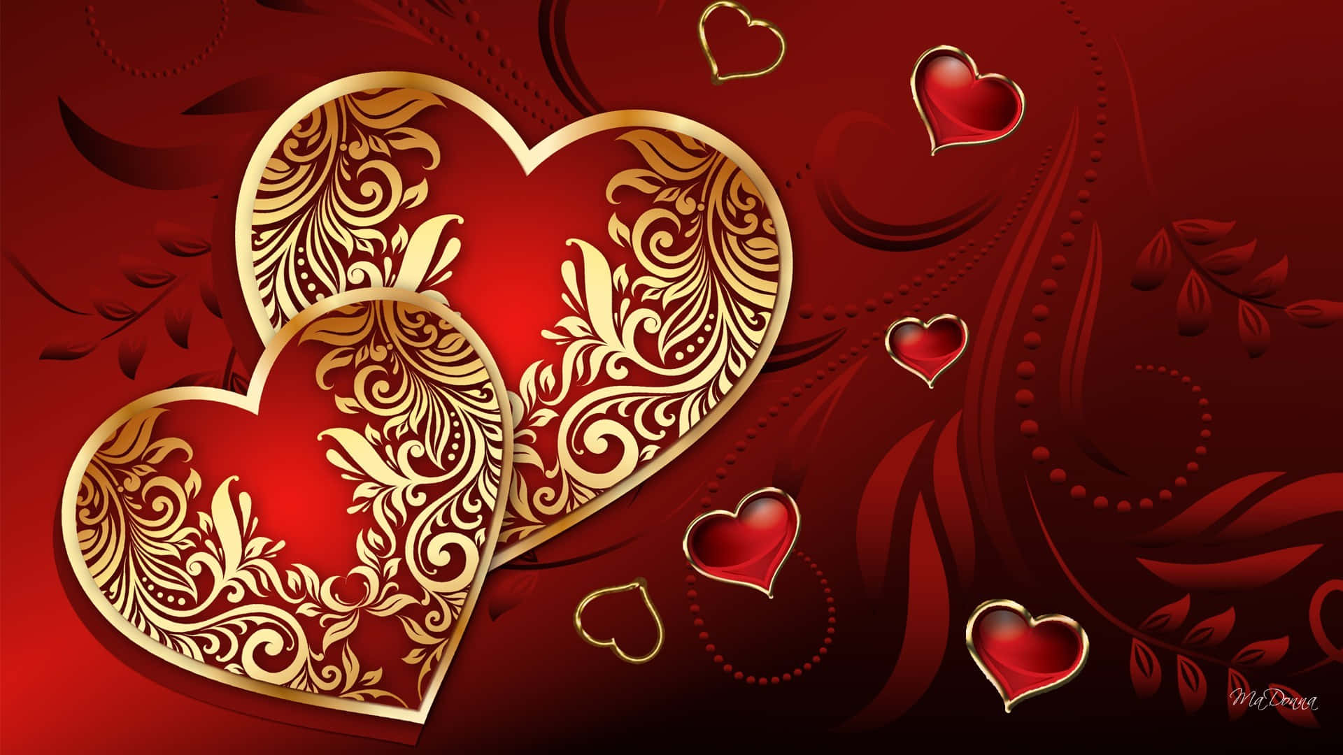 Kærlighed er i luften med denne smukke røde hjerte tapet. Wallpaper