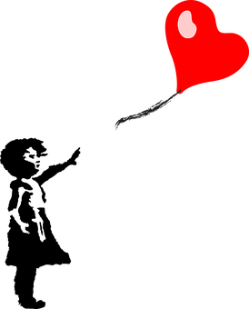 Red Heart Balloon Black Background PNG