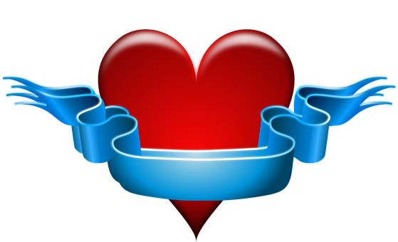 Red Heart Blue Banner Graphic PNG