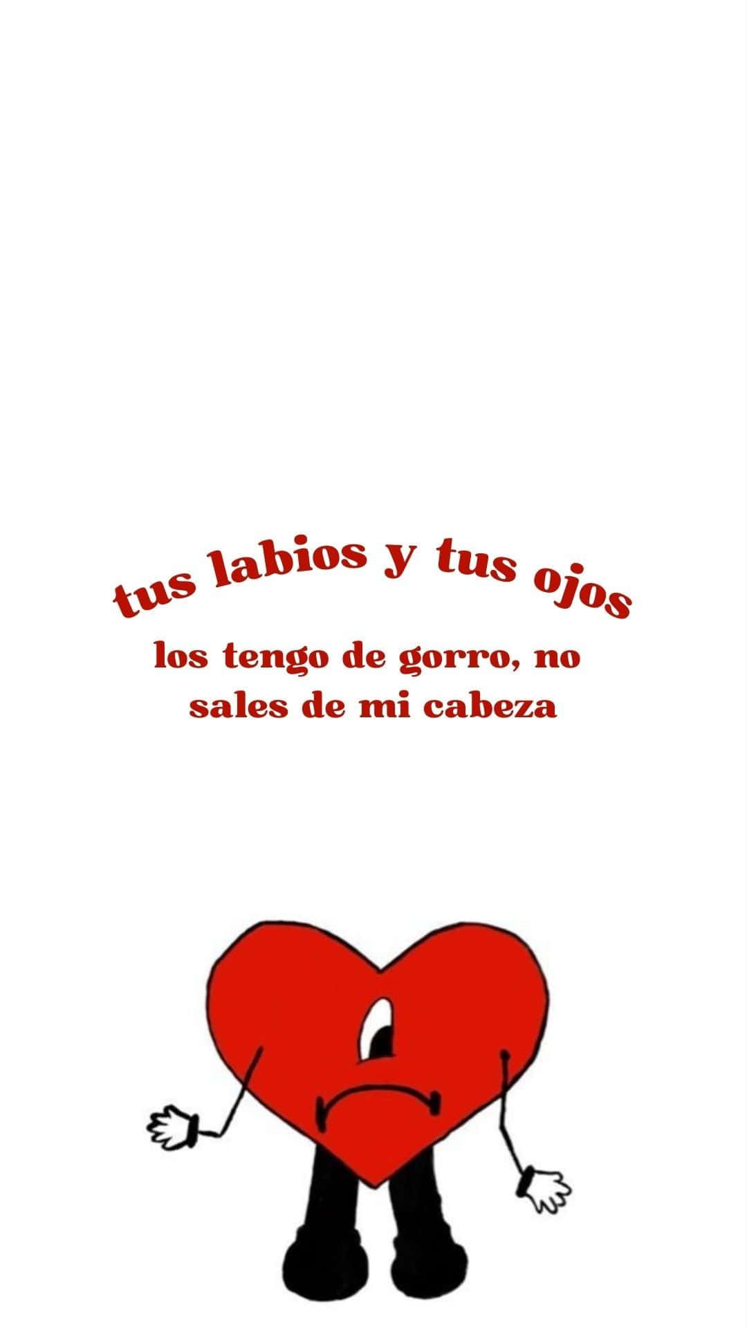 Red Heart Character Spanish Text Wallpaper