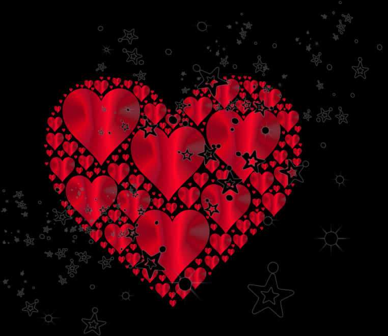 Red Heart Collageon Black Background PNG