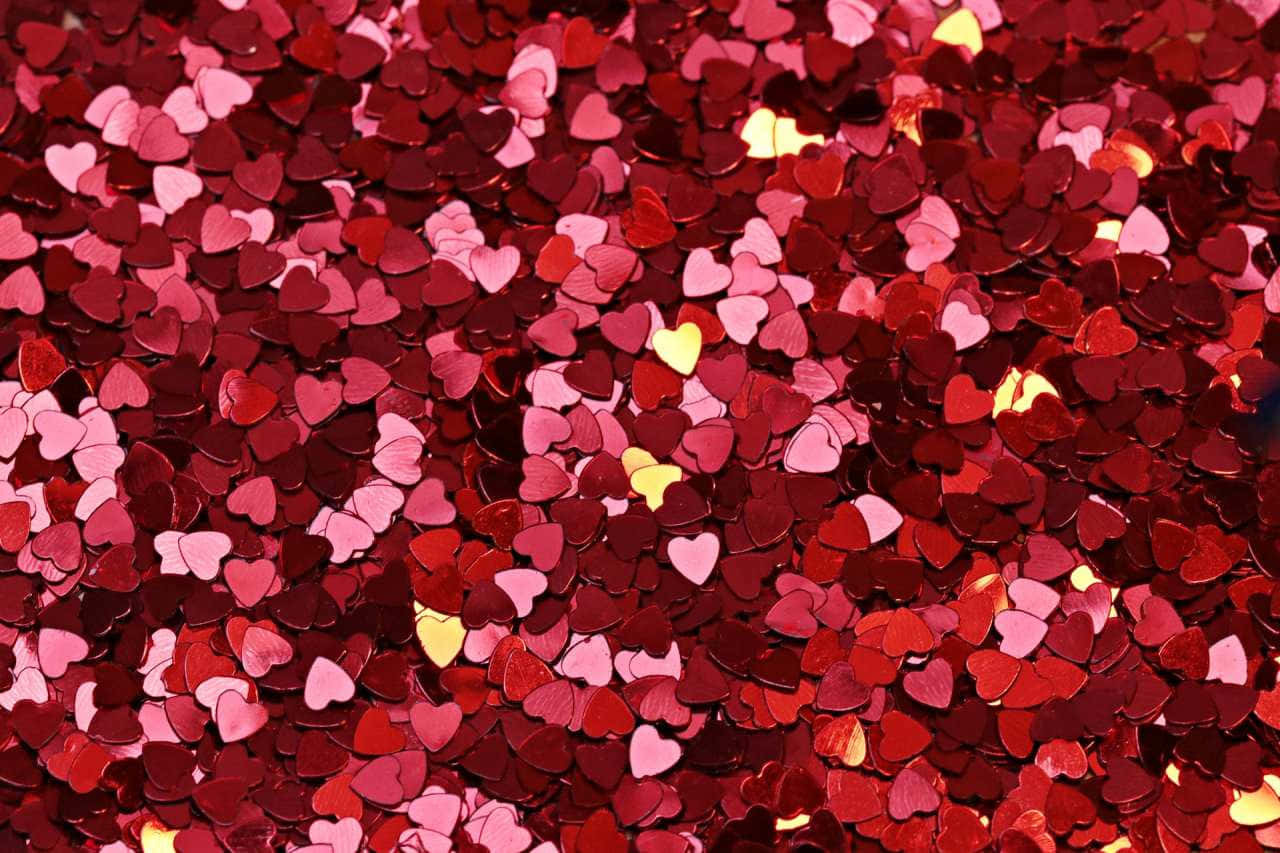 Red Heart Confetti Lovecore Texture Wallpaper
