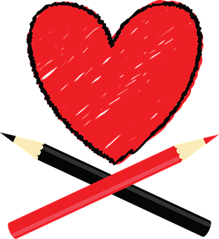 Red Heart Drawingwith Pencils PNG