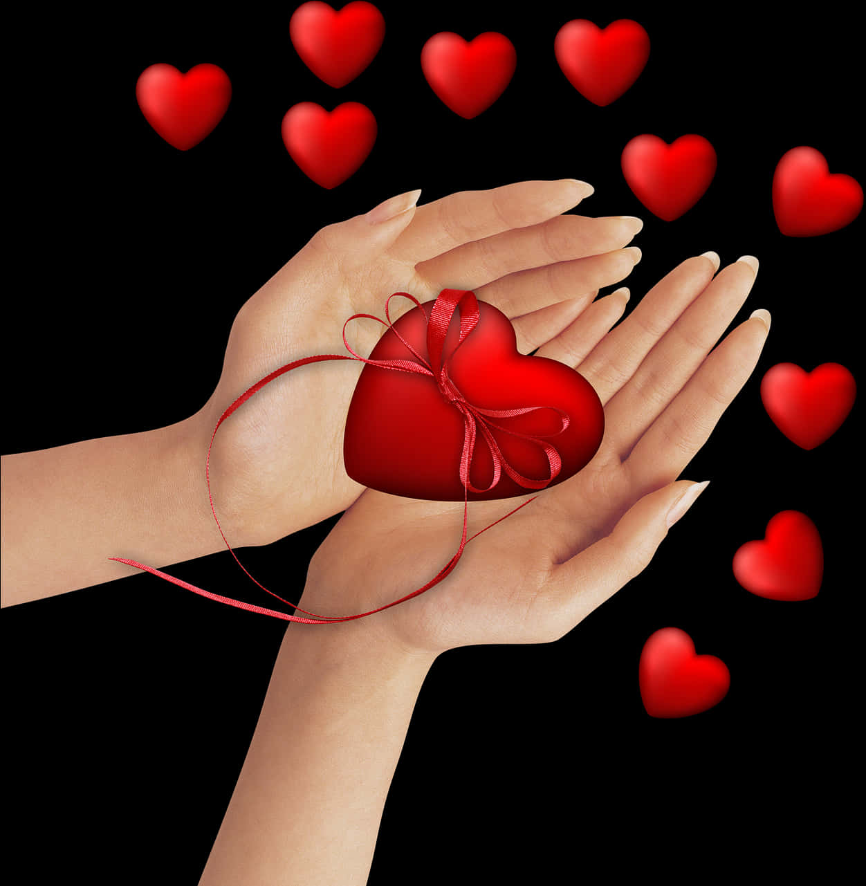 Red Heart Giftin Hands Transparent Background PNG