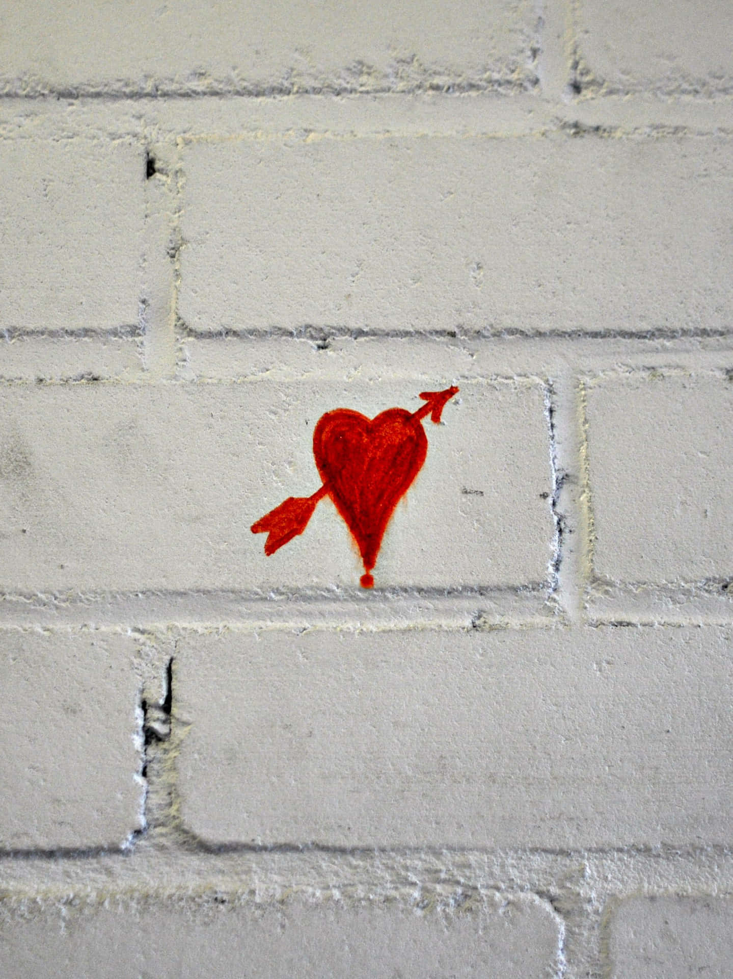 Red Heart Graffition Brick Wall Wallpaper