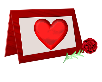 Red Heart Greeting Cardand Rose PNG