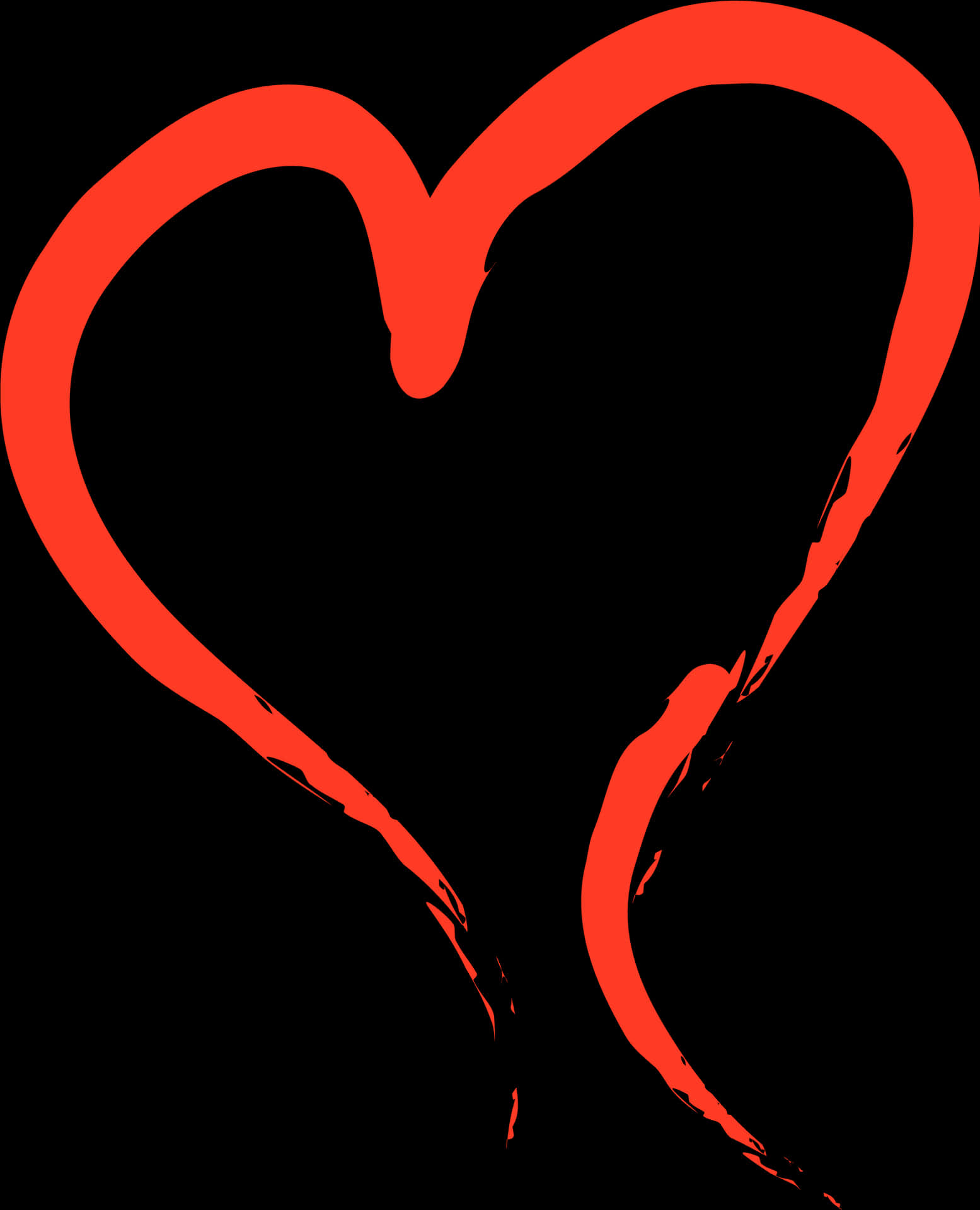 Red Heart Outline Artistic Black Background PNG