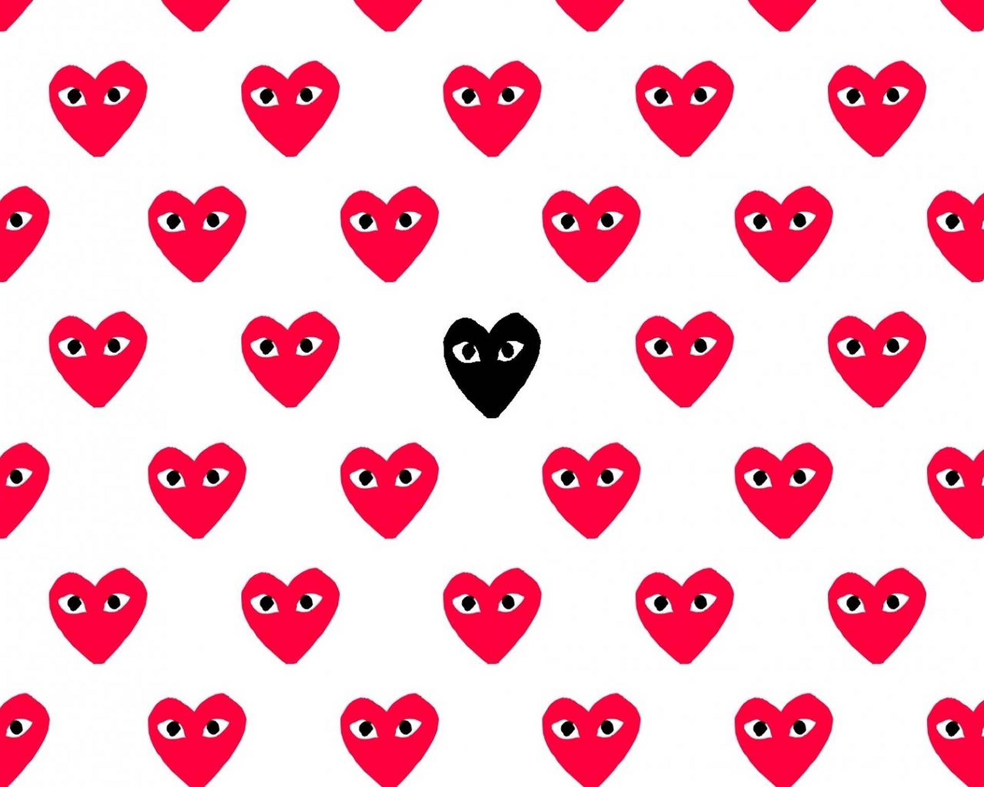 Red Heart Pattern Cdg Brand Wallpaper