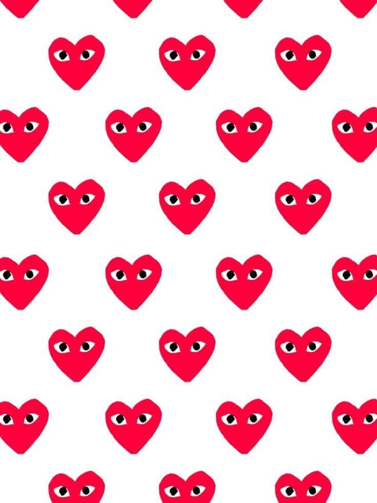 Red Heart Patternwith Eyes Wallpaper