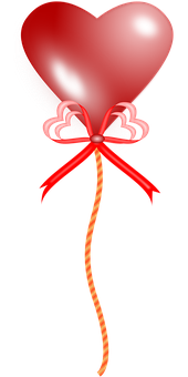 Red Heart Shaped Balloonwith Bow PNG