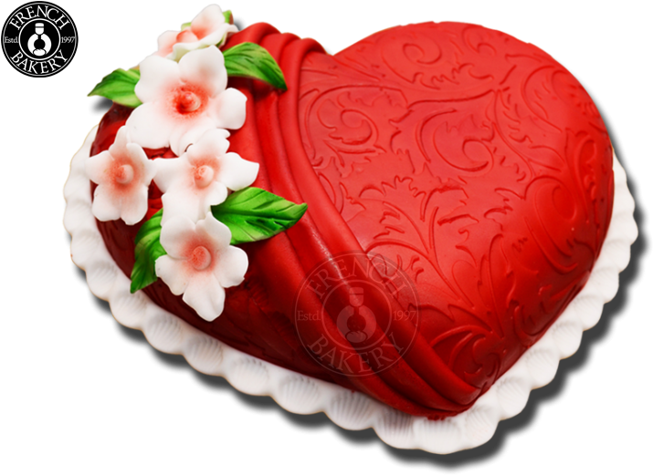 Red Heart Shaped Cakewith Floral Decoration PNG