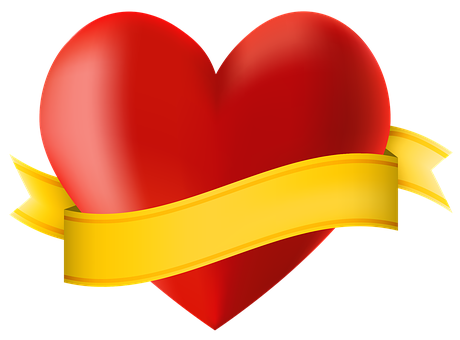 Red Heart Yellow Banner Graphic PNG