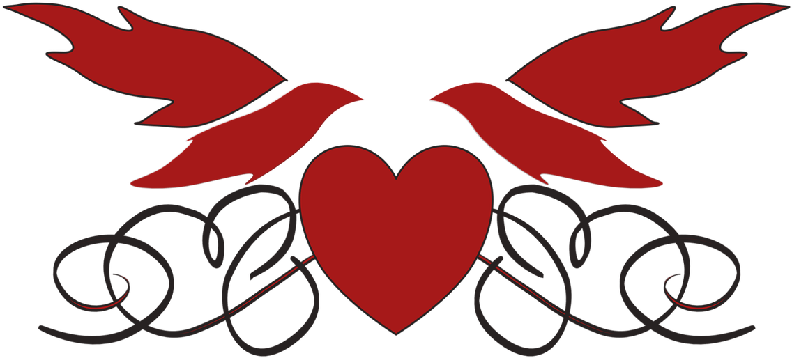 Red Heartand Doves Wedding Clipart PNG