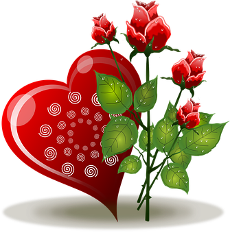 Red Heartand Roses Graphic PNG